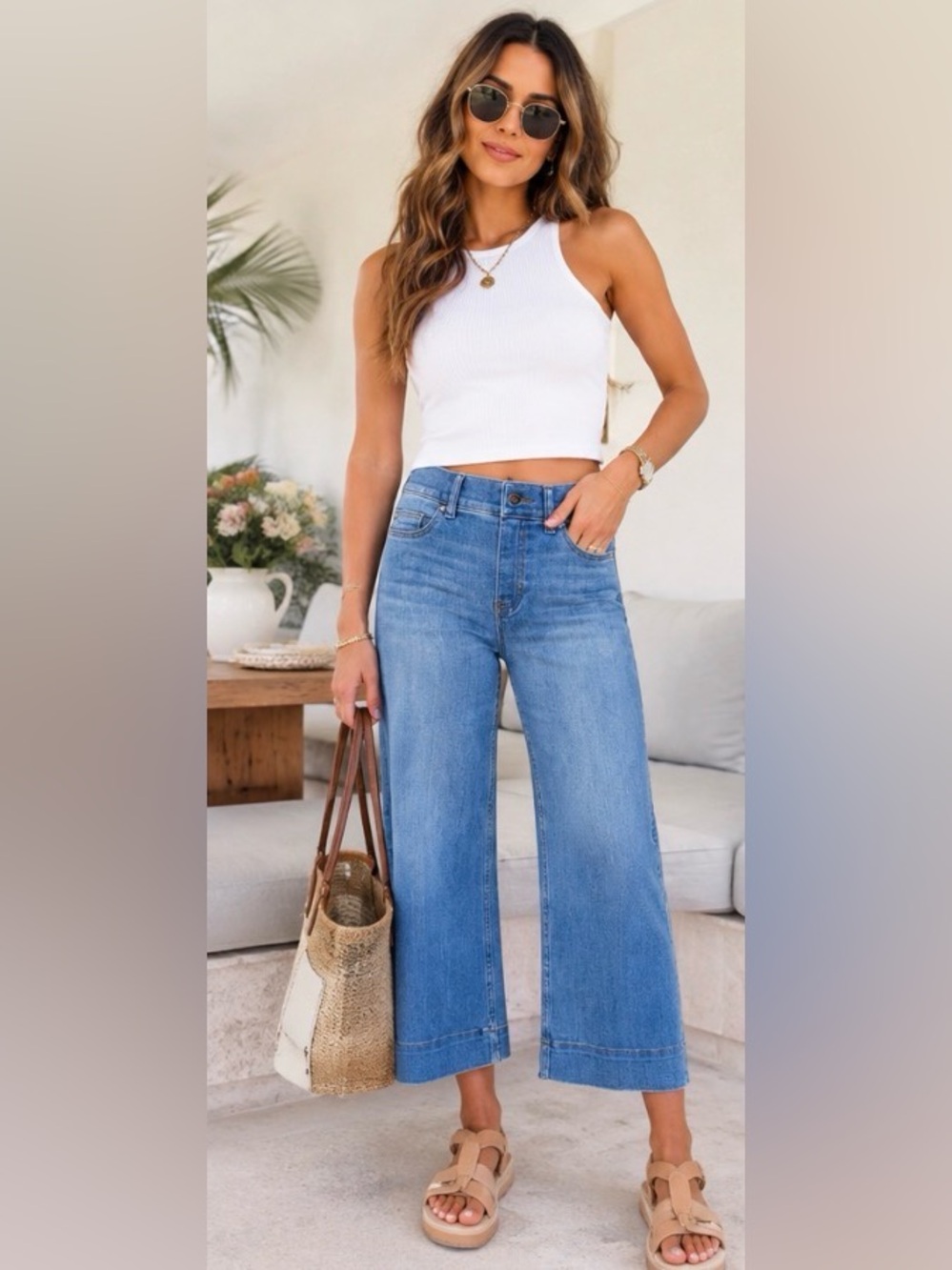 SPANX Pulled-on Wide Leg Casual Quiet Luxury Coastal Grandma Old Money Crop jean